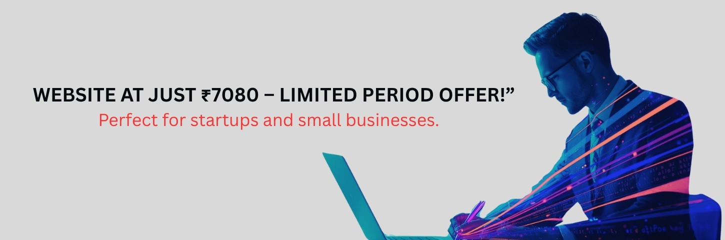 Creative website design banner showing vibrant digital interface with tagline “Turning Ideas into Interactive Designs.”